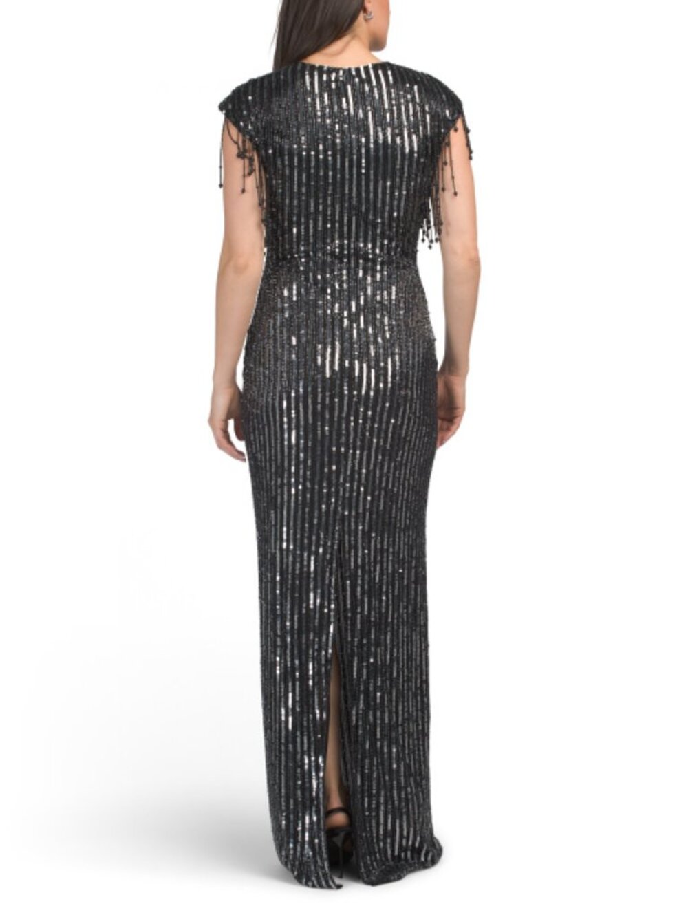 MAC DUGGAL Short Sleeve Beaded Sequin Gown - Picture 2 of 5